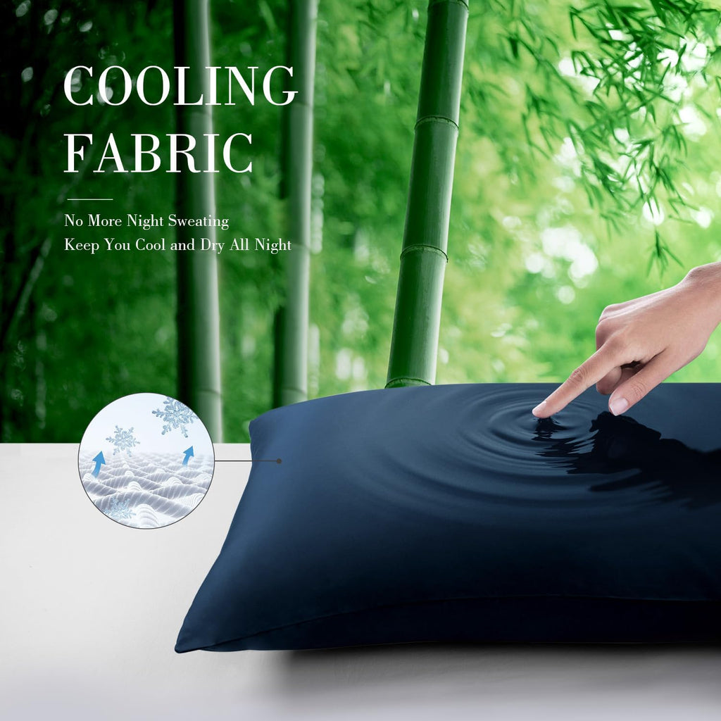 WishSmile Body Cooling Pillowcase Long Pillow Case Breathable Cool Silky Soft Rayon Derived from Bamboo Fabric, Hair and Skin Friendly, Navy…