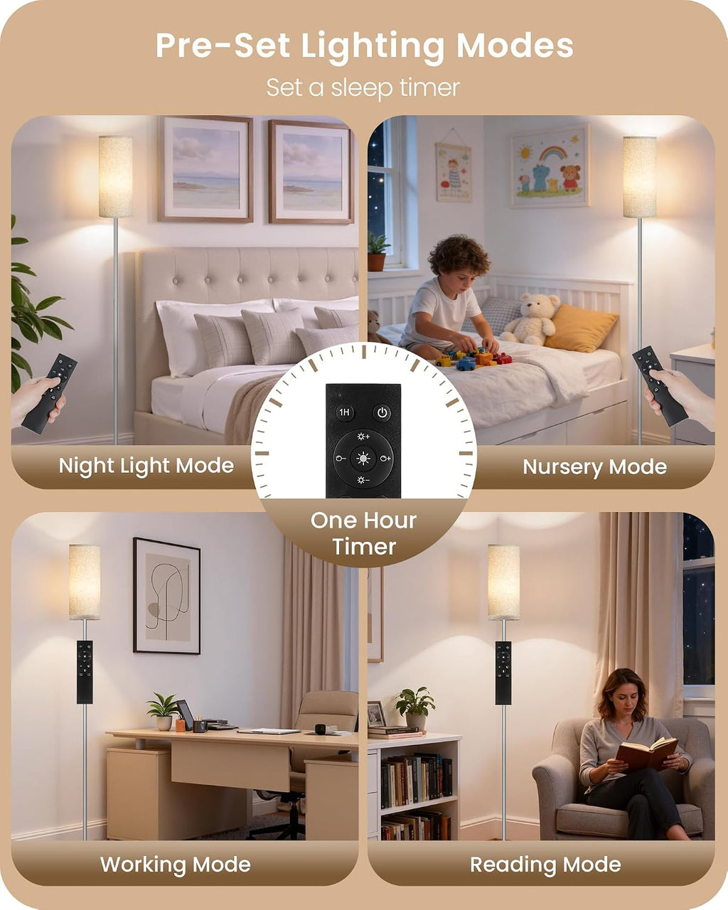 Dimmable Floor Lamps for Living Room with Remote and Foot Switch, 64.4” Modern Standing Tall Lamp, Corner Lamp for Bedroom, Office, Bulb…