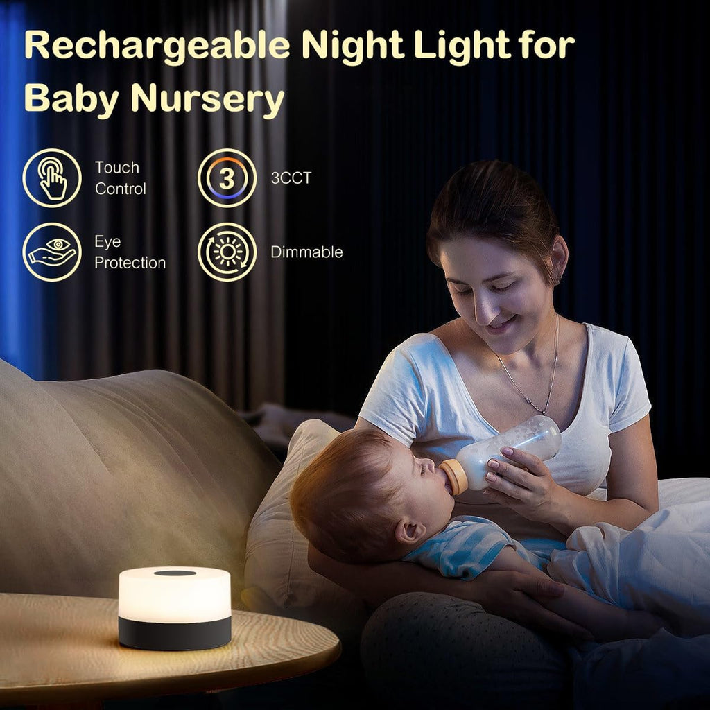 JUSHENG Nursery Night Light for Baby, Battery Powered LED Portable Light Dimmable Touch Night Light with 3CCT Function, Bedside Lamp for…