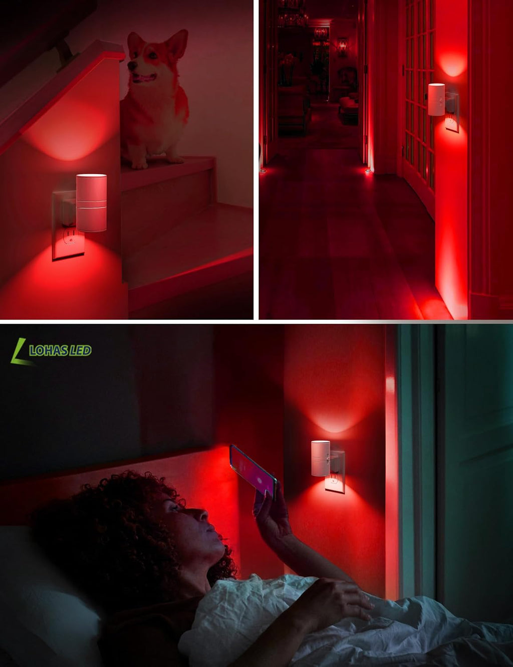 L LOHAS LED Night Light, Red Night Lights Plug into Wall, LED Nightlights, Light Sensor, Steep Aid Red, Dimmable Nightlight for…
