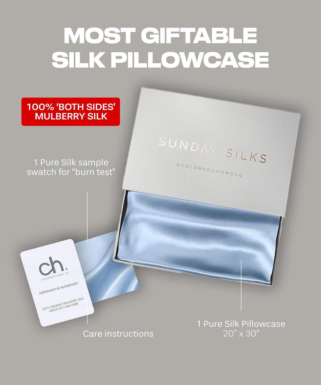 ColoradoHomeCo SUNDAYSILKSTM Silk Pillow Cases | 100% Mulberry Silk Pillowcase with Zipper, All Sides Real 22 Momme Grade 6A Silk, Standard…