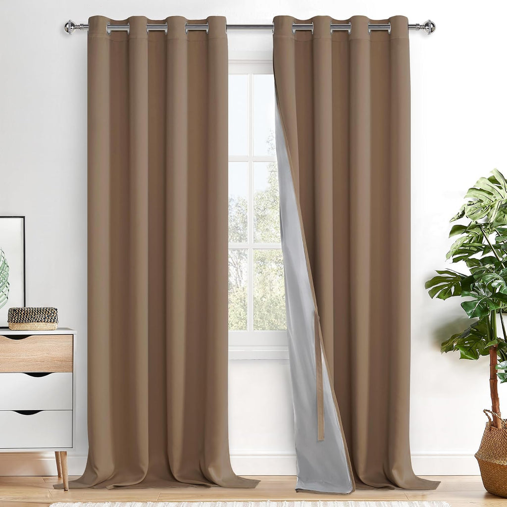 Xwzo 100% Blackout Curtain Panels - Extra Long Thermal Insulated Black Liner Curtains, Noise Reducing and Heat Blocking Drapes for Bedroom…