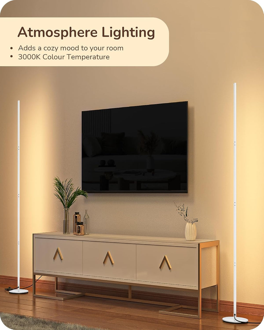 Edishine LED Corner Floor Lamp, 57.5" Minimalist Dimmable Sleek Light, Adjustable Height, Tall Floor Lamps for Living Room, Bedroom, Office…
