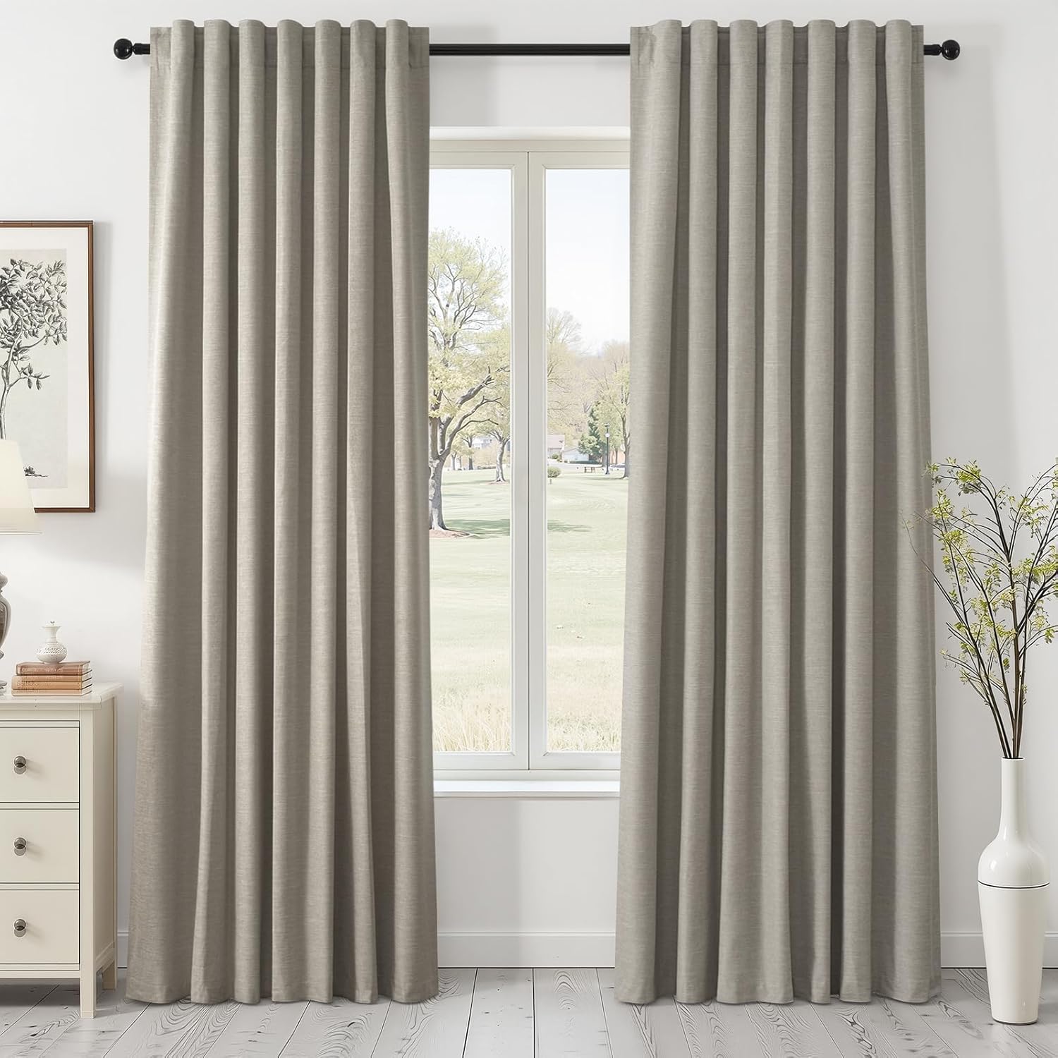 Topfinel 90 Inches Linen Curtains 100% Blackout Curtain for Bedroom Livingroom Vintage Farmhouse Linen Textured Thermal Room Darkening Drap…