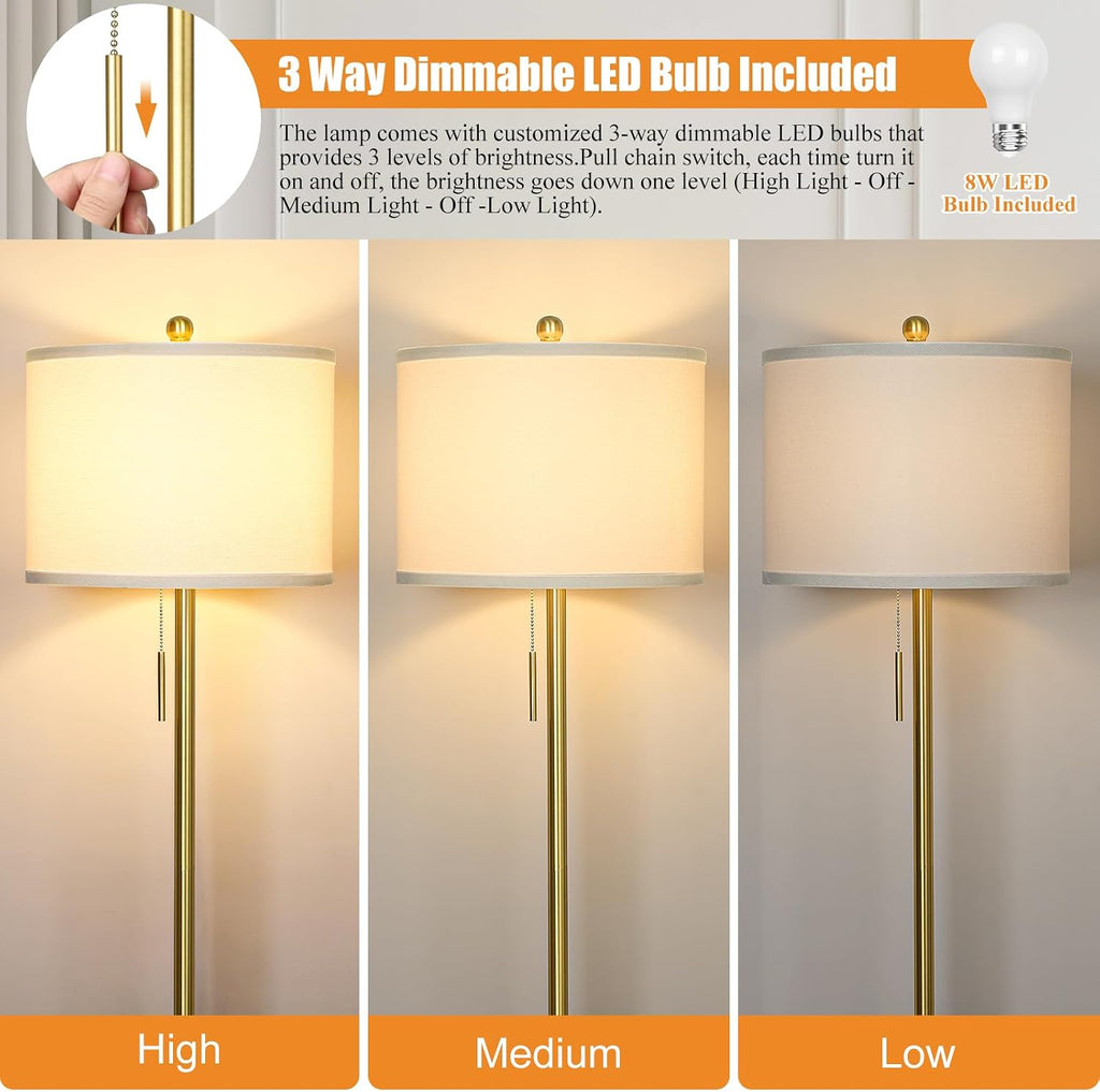 Qingmiao 【Upgraded】 Dimmable Gold Floor Lamps for Living Room, 63in Modern Standing Lamp with Marble Base, Tall Pole Light with White…