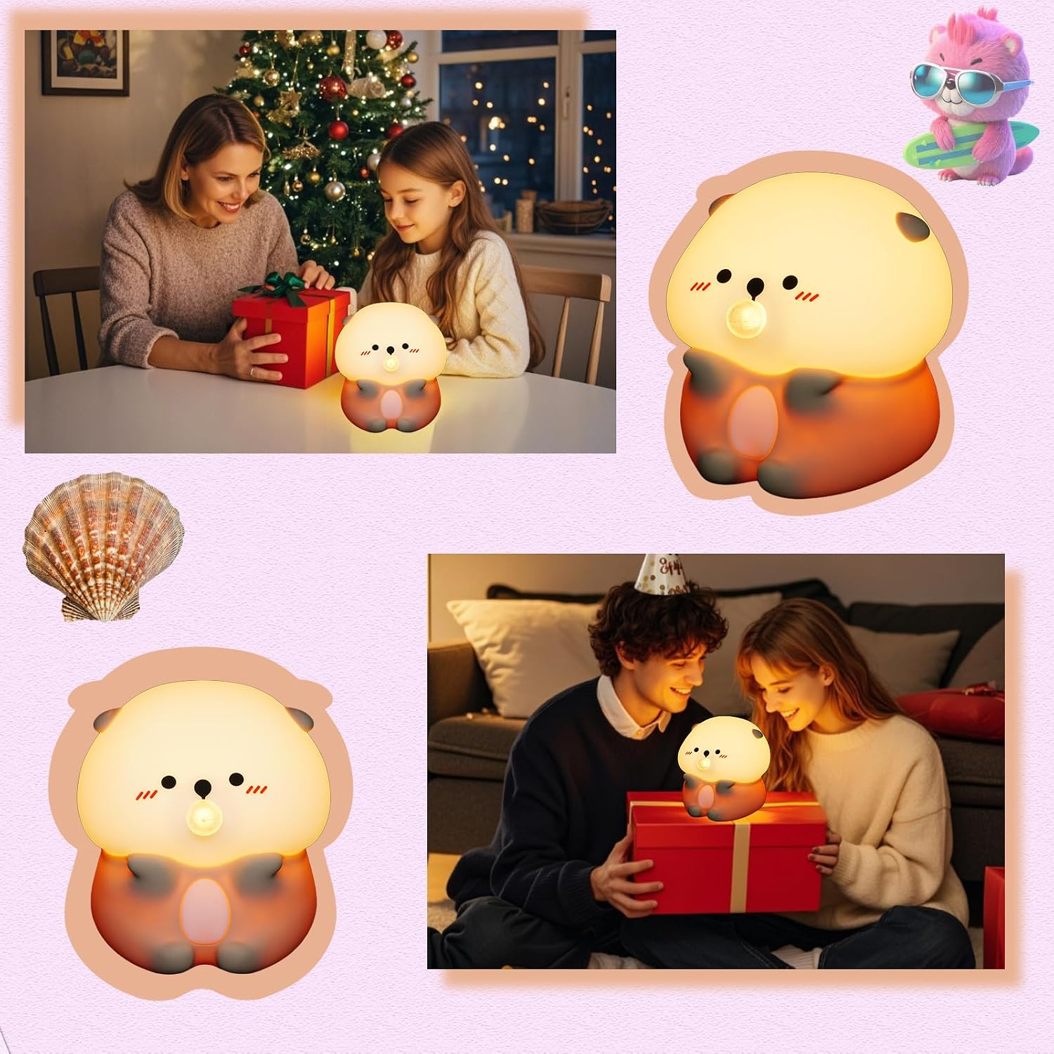 Bubble Blowing Sea Otter Night Light, Otter Gifts, Soft Silicone Lamp with Warm Light and RGB Changing, Breastfeeding Nursery Portable…