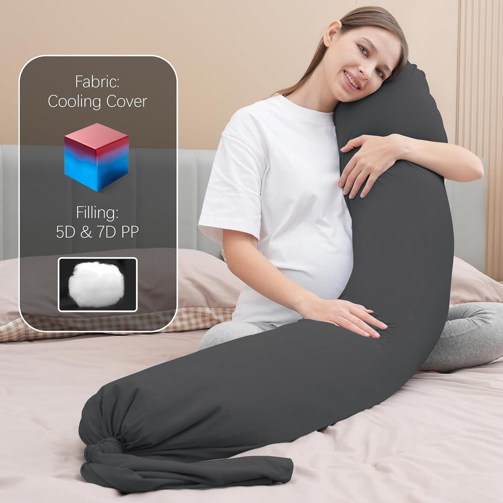 Moonpark MOON PARK Pregnancy Pillow - Incredibly Smooth and Soft Cooling Cover I Shaped Full Body Maternity Pillow with Removable Cover - S…