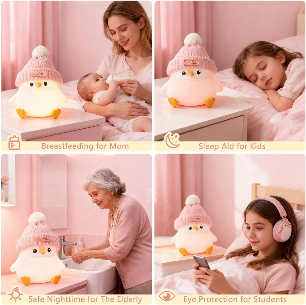 FAMIDUO-BrightenYourLife Penguin Silicone Night Light, Cute Pink Penguin Lamp with Hat, Nursery Nightlight for Baby, Rechargeable/Dimmable…