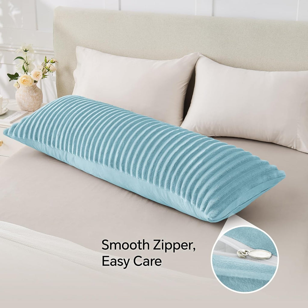 Bedelite Fluffy Faux Fur Body Pillow Cover with Zipper, Luxury Plush 3D Striped Pillow Cover 20x54 Inches, Super Soft and Cozy Long Body Pi…