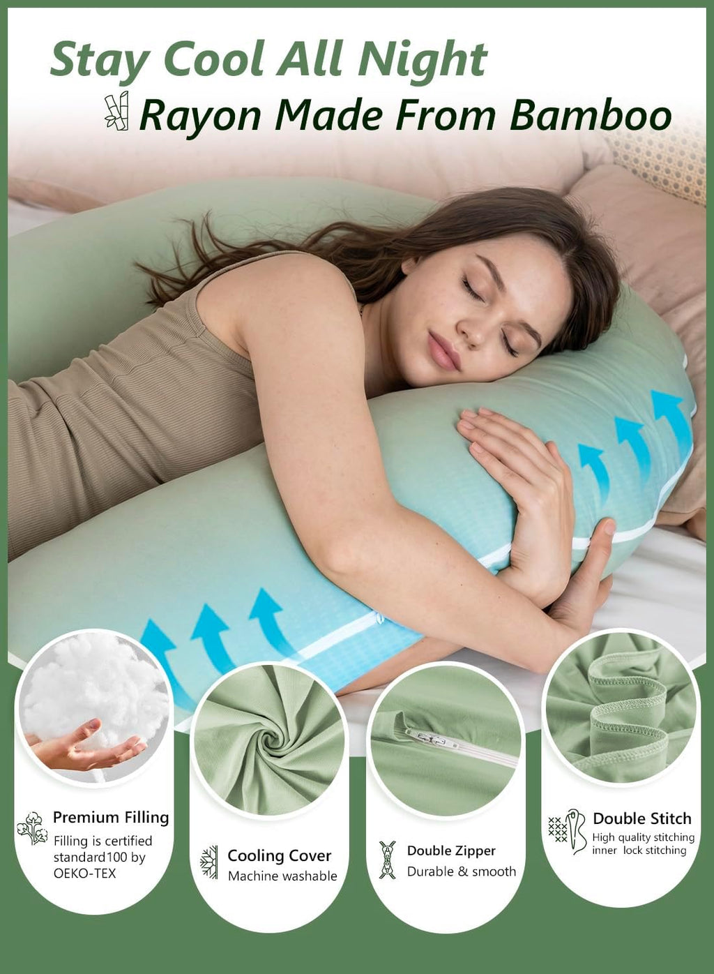 Meiz Question Mark Body Pillow for Adults & Couples - Rayon Cover Derived from Bamboo, Full Body Support for Side Sleepers, Back & Pregnanc…