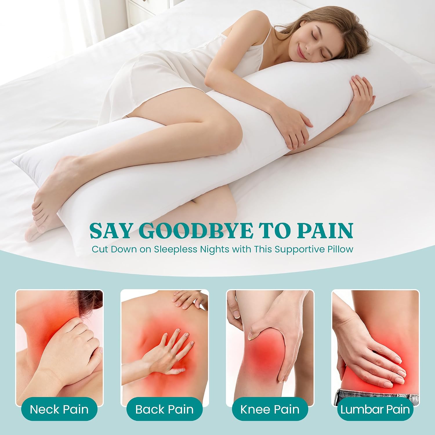Oubonun 21x54 Full Body Pillow for Adults, Big Long Bed Pillow for Sleeping, Premium Firm Body Support Pillows for Side Sleepers