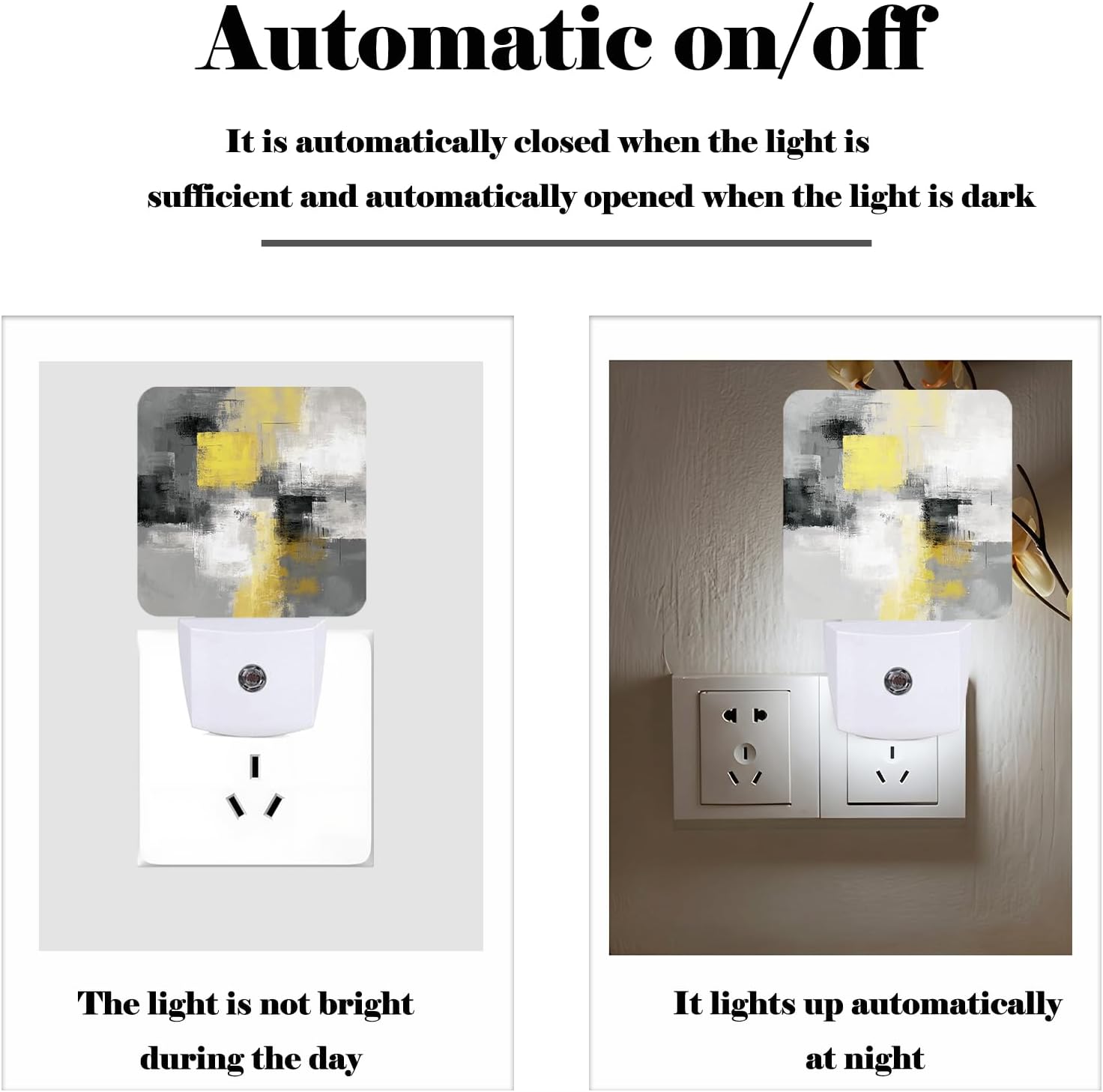 Abstract Oil Painting Night Light, Grey and Yellow Plug Into Wall with Dusk to Dawn Light Sensors, Warm Nightlights for…