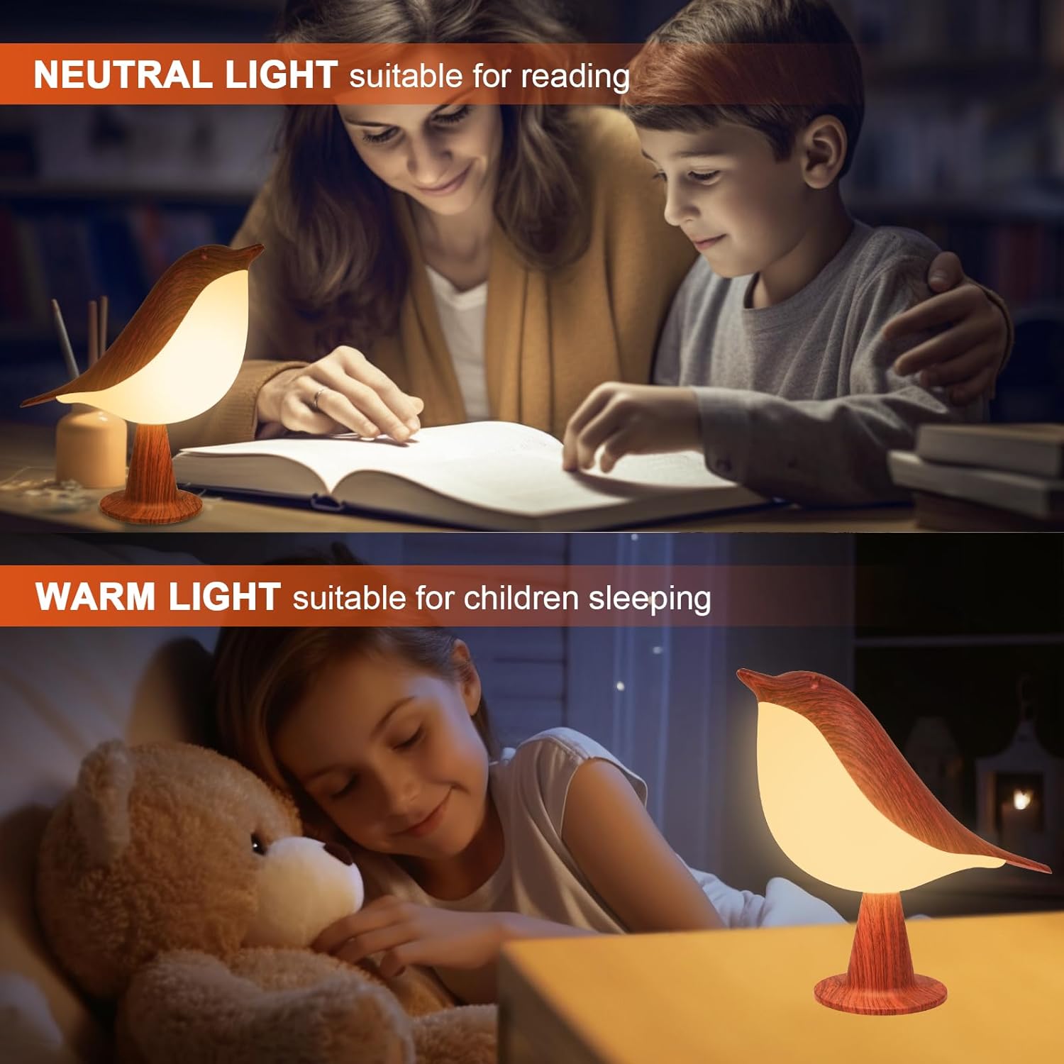 Deogos Small Desk Lamp, Bird Bedside Light with 3 Color Temperature and Touch Sensor, Cordless Kids Night Light, Rechargeable Battery for…