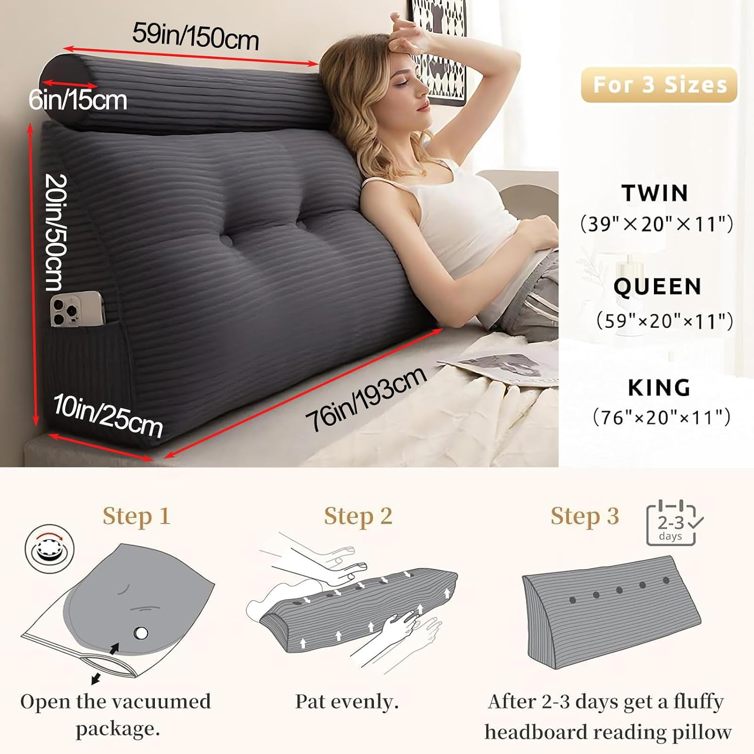 Headboard Pillow King, Large Triangular Wedge Cushion with Neck Roll Pillow for Reading Sitting Working, Backrest Positioning Support…