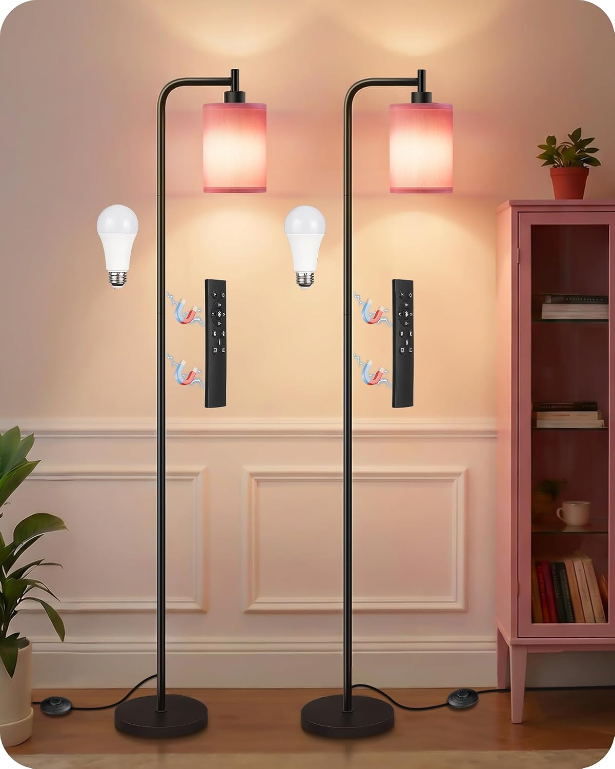 2Pack Dimmable Floor Lamp for Living Room with Remote and Foot Switch, Modern Standing, Corner Lamp,10W Bulb 3 Color Temperatures, for…