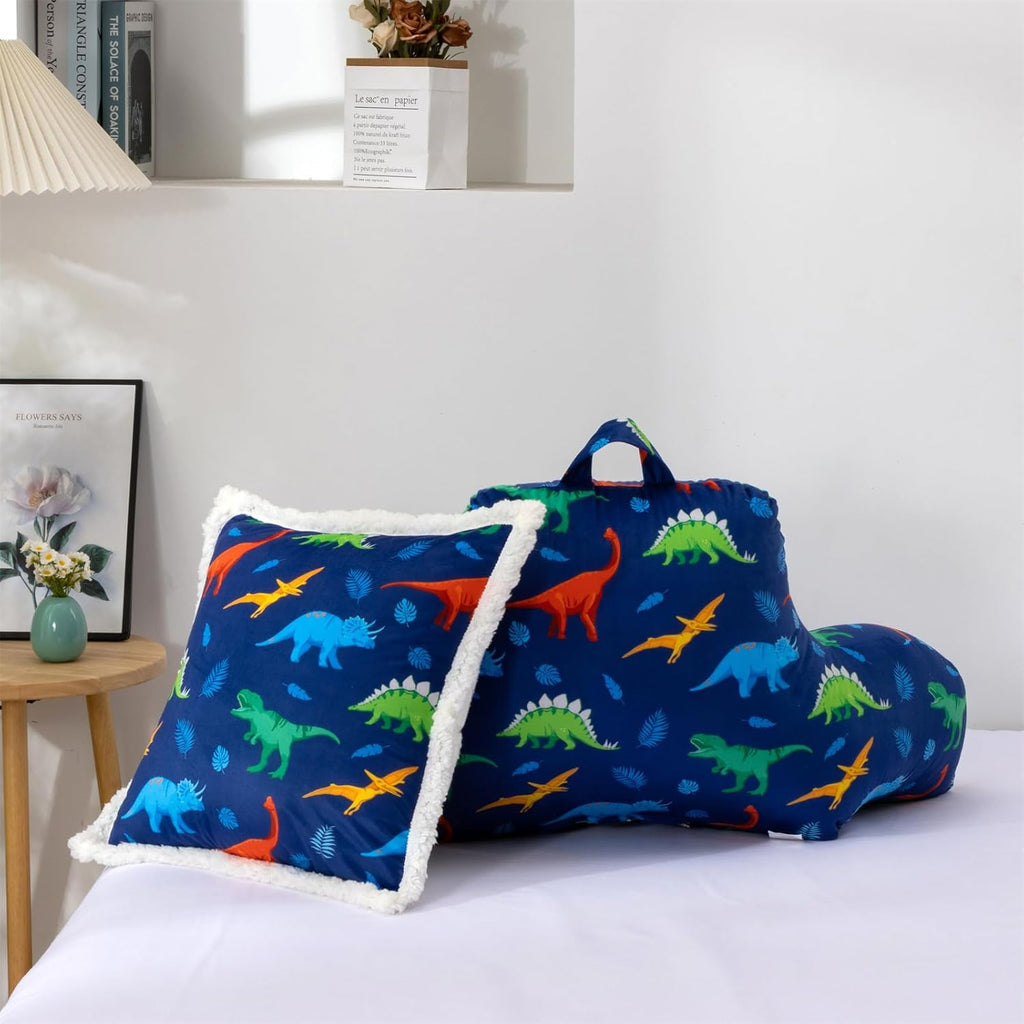 Aimuan Reading Pillow Bed Rest Wedge Backrest Pillow Dinosaur Printed Collections with Arms Sitting in Bed Dark-Blue