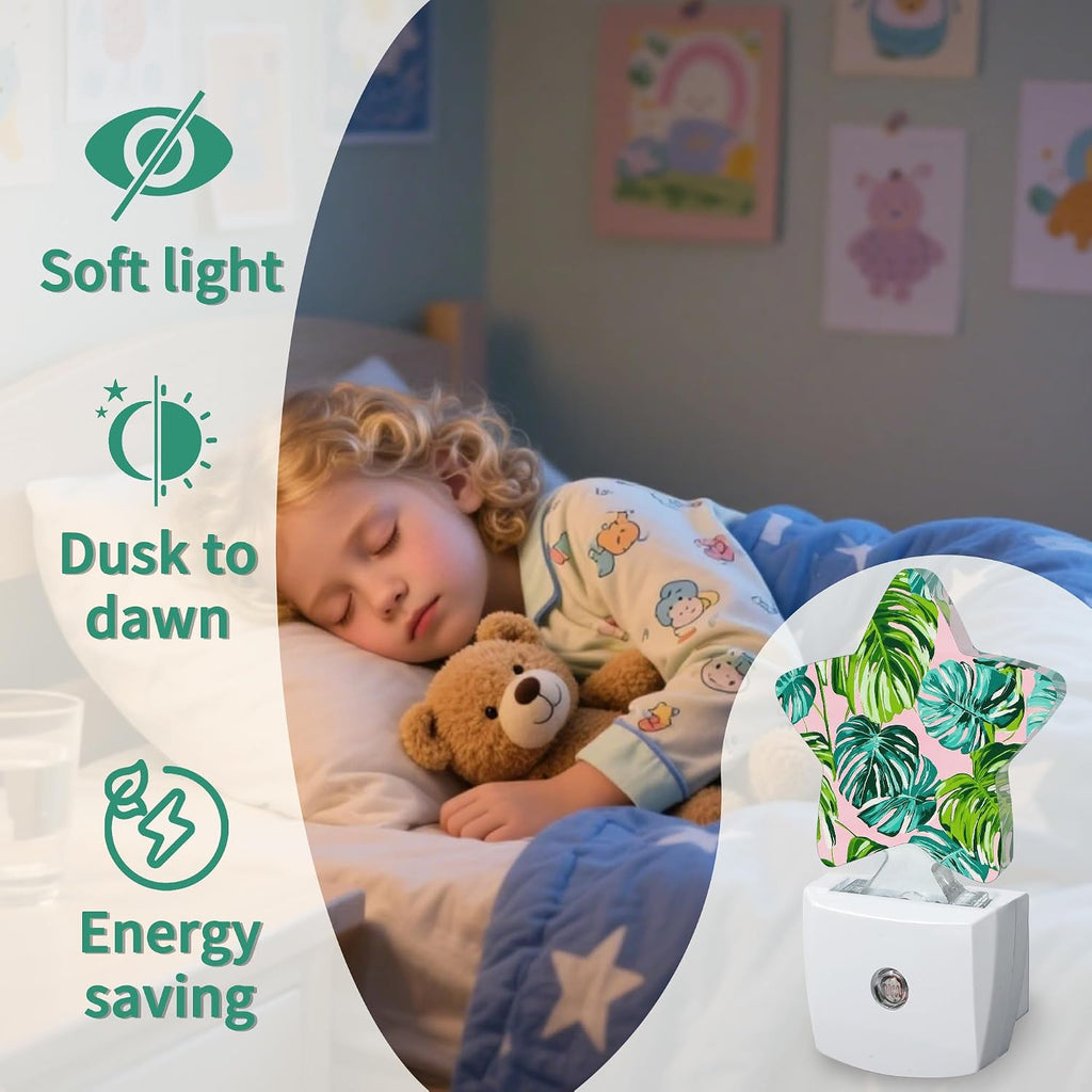 Star Night Light with Dusk to Dawn Sensor, Tropical Palm Leaves Plug in Night Light for Kids Bedroom Nursery, Soft Warm Glow Lamp for…