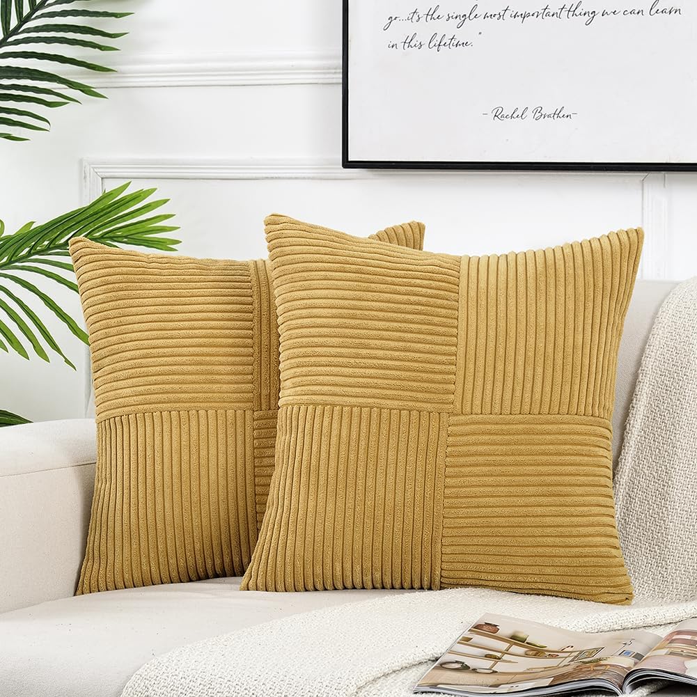 Fancy Homi Mustard Yellow Decorative Throw Pillow Covers 20x20 Inch for Living Room Couch Bed Sofa, Farmhouse Boho Home Decor, Soft Corss…