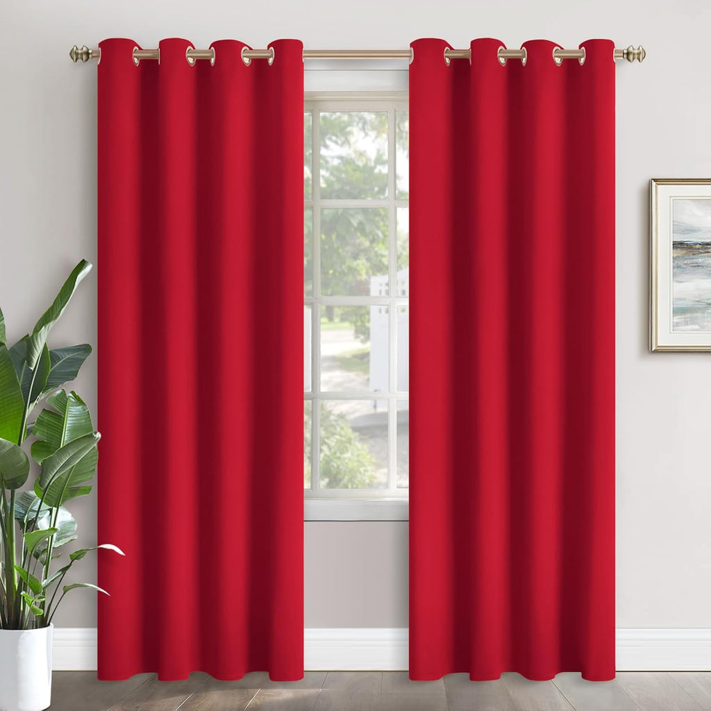 YoungsTex Red Blackout Curtains 84 Inch Length 2 Panels for Bedroom - Thermal Insulated Drapes with Grommet Room Darkening Privacy for Livi…