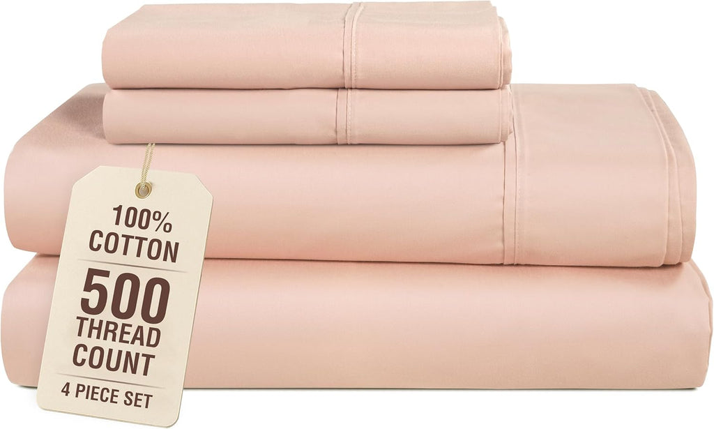 Casa Platino Cotton Twin XL Sheet Set, 4 Piece Sheets with 500 Thread Count 100% Cotton Sheets, Sateen Finish for a Smooth Feel, 15 Inch…