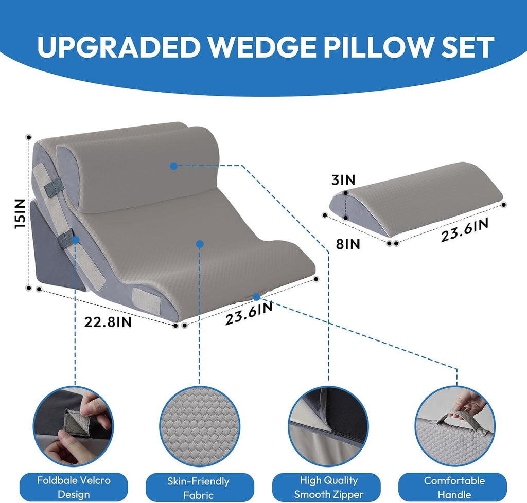 Ahpmeoa 4PCS Wedge Pillow Set for After Surgery, Back Pillow for Bed Sitting up, 10-in-1 Foam Wedge Pillow for Acid Reflux & Back, Post Su…