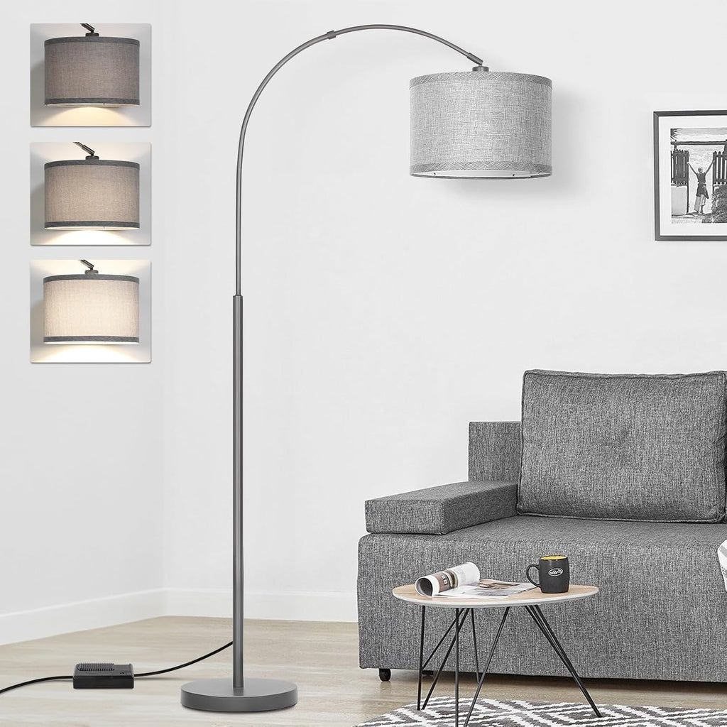 Arc Floor Lamp with Dimmer, Dimmable Floor Lamp for Living Room, Modern Standing Lamp with Gray Adjustable Hanging Shade, Tall Pole Lamp…