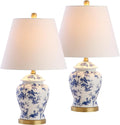 JONATHAN Y 22" Blue/White Ceramic Table Lamp, French Country Chinoiserie Ginger Jar LED Bedside Lamp for Living Room Bedroom, White Linen…