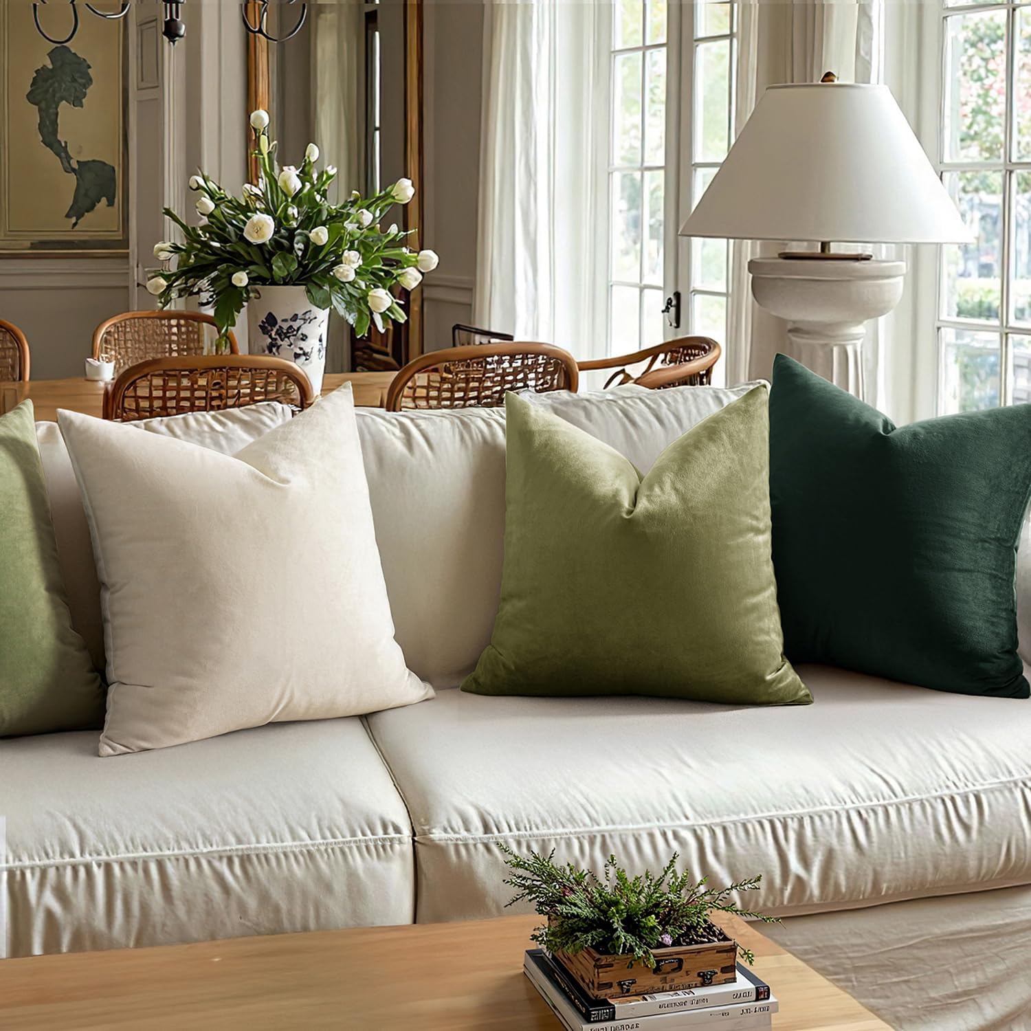 MIULEE Pack of 2 Velvet Soft Solid Decorative Square Throw Pillow Covers Cushion Case for Sofa Bedroom Couch,18x18 Inch Army Green