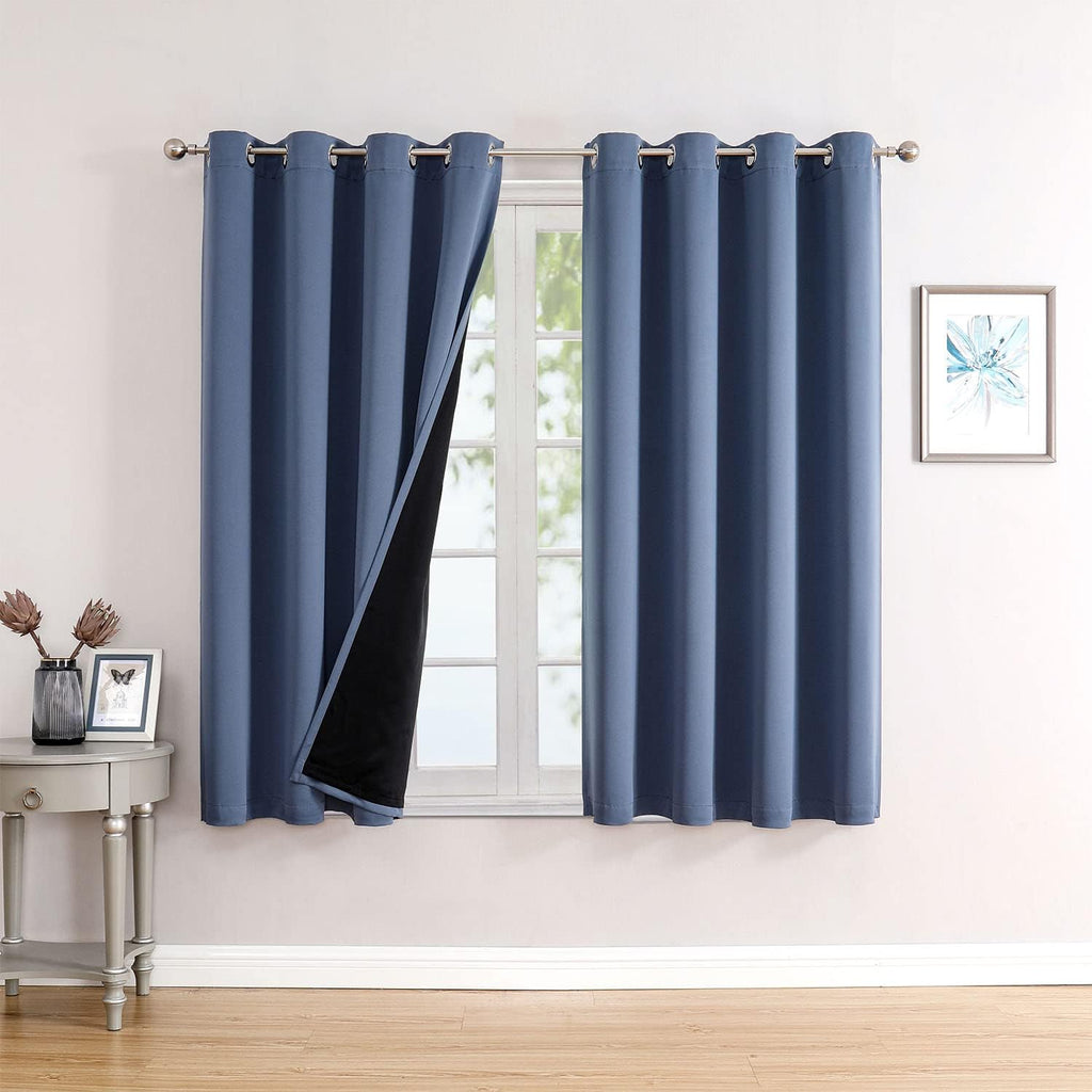 ChrisDowa 100% Blackout Curtains for Bedroom with Black Liner, 2 Thick Layers Total Blackout Thermal Insulated Grommet Window Curtains 2 Pa…