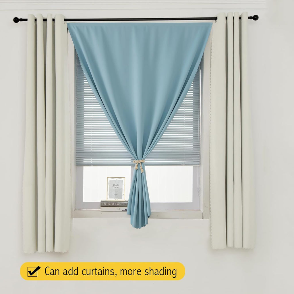 Self Adhesive Curtains, Portable Blackout Curtains Fabric Curtains for Living Room No Drilling, 47" W X 96" L, Lake Blue, 1 Panel