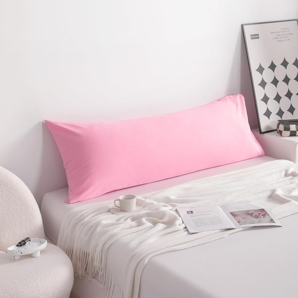 Ntbay Cotton Body Pillowcase - Envelope Closure 20x54 Pillowcase, Breathable and Soft Bed Pillow Case, Pink Cotton Pink