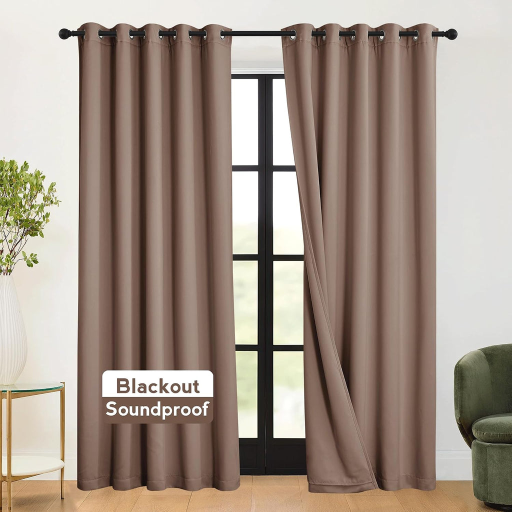 Rybhome RYB HOME 3-in-1 Soundproof - Blackout - Thermal Insulation Living Room Divider Curtains, Large Bay Window Curtains for Bedroom Thea…