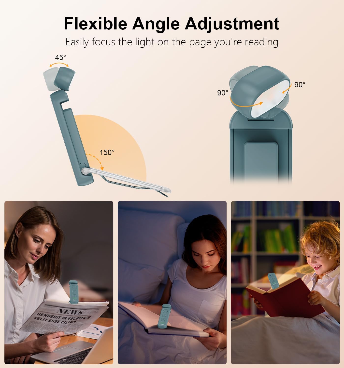Gritin Reading Light, Rechargeable Book Light for Reading in Bed - Eye Caring 3 Color Temperatures,5-Level Dimmable Brightness, Long…