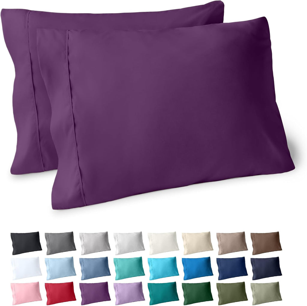 BareHome Bare Home Microfiber Pillow Cases - Standard/Queen Size Set of 2 - Cooling Pillowcases - Double Brushed - Plum Pillowcases 2 Pack…