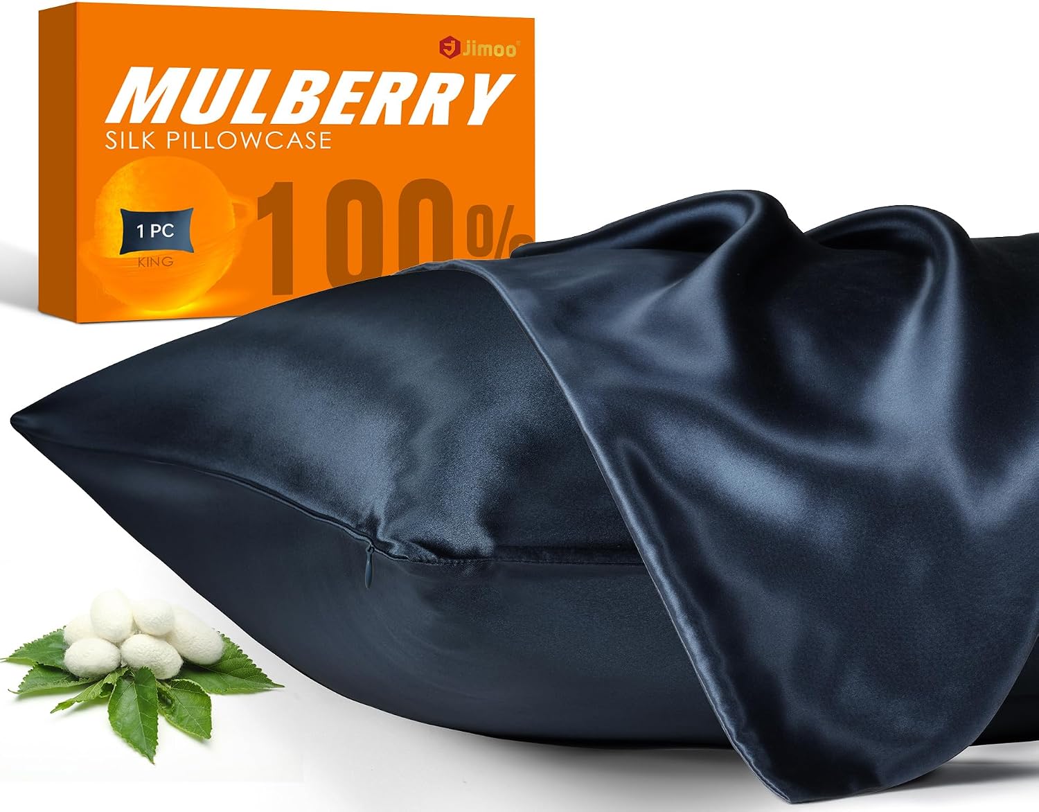 Jjimoo Natural Silk Pillowcase for Hair and Skin with Hidden Zipper, 22 Momme, 600 Thread Count 100% Mulberry Silk Pillowcase, Soft Smooth…