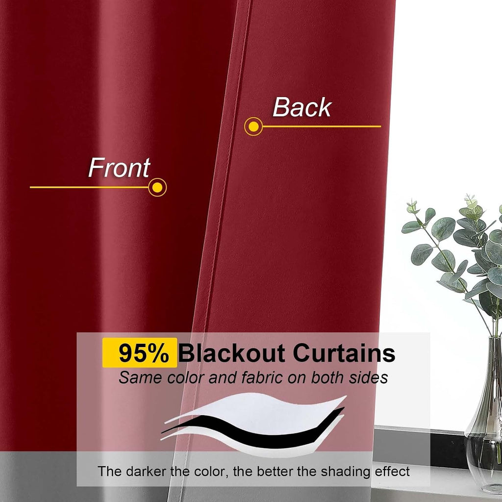 WelvetBLK Red Room Darkening Curtains for Bedroom Living Room 45 Inch Length 2 Panels Set, Soft Solid Thermal Insulated Rod Pocket Short Cu…
