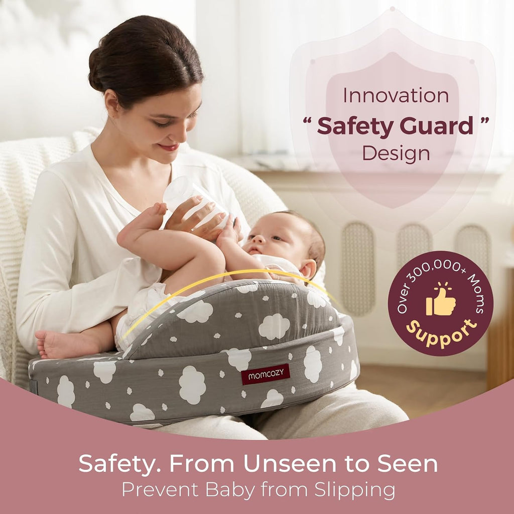 Momcozy Innovative Safety Guard Nursing Pillow - Firm & Springy Memory Foam - Stable, Ergonomic Support & Comfort - Wider Breastfeeding Cus…