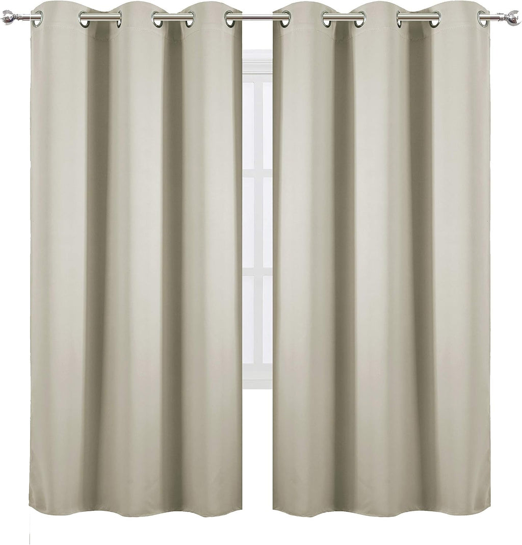 Lemomo Light Beige Thermal Blackout Curtains/42 x 72 Inch/Set of 2 Panels Room Darkening Curtains for Bedroom 72 Inch silver
