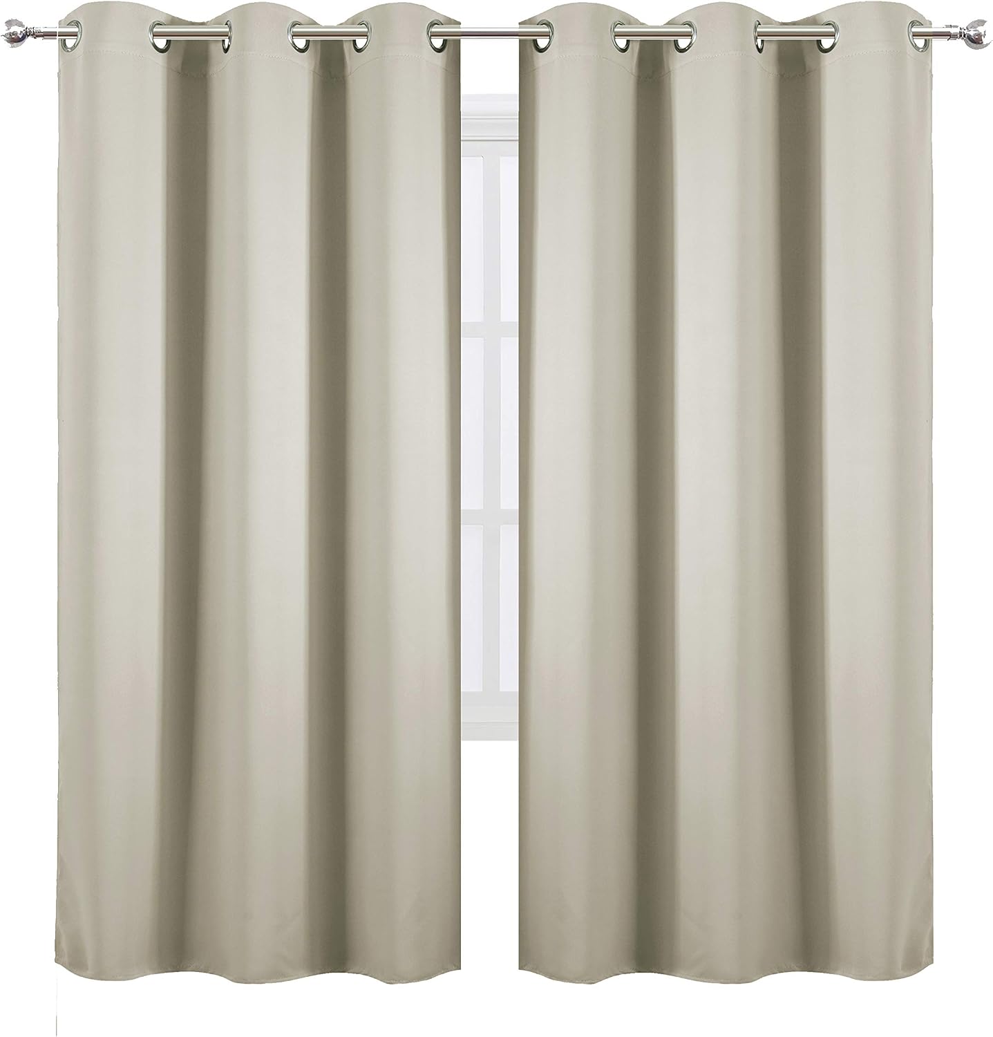 Lemomo Light Beige Thermal Blackout Curtains/42 x 72 Inch/Set of 2 Panels Room Darkening Curtains for Bedroom 72 Inch silver
