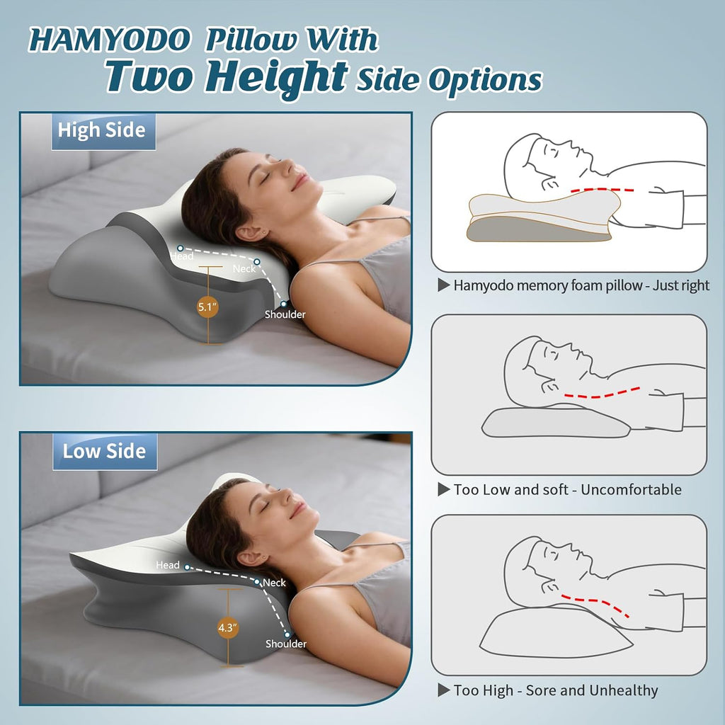 Hamyodo Cervical Neck Pillow for, Bed Pillows for Sleeping, Ergonomic Cooling Pillow, Orthopedic Contour Pillow for Side Back Stomach Slee…