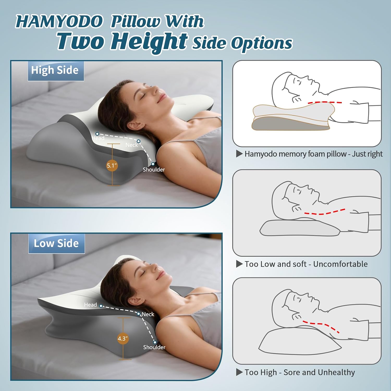 Hamyodo Cervical Neck Pillow for, Bed Pillows for Sleeping, Ergonomic Cooling Pillow, Orthopedic Contour Pillow for Side Back Stomach Slee…