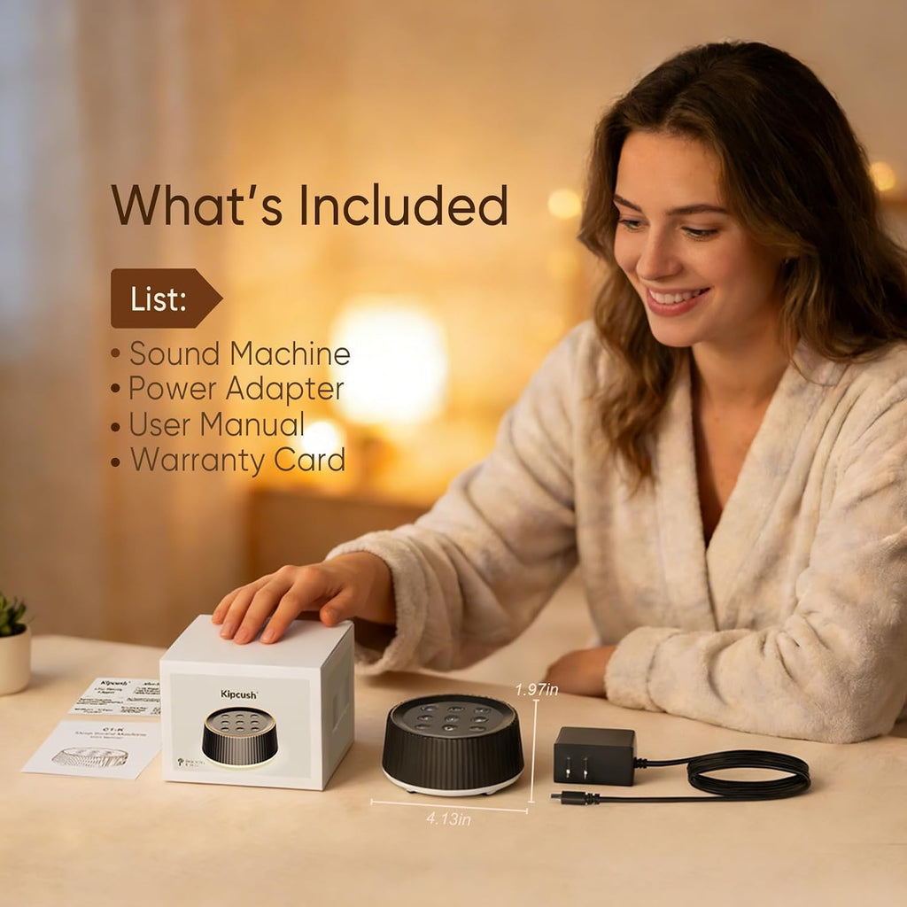 Kipcush® Noise Machine, White Noise Sound Machine for Baby & Adults, 26 Soothing Sounds, 8 Night Light Colors, Tap Control