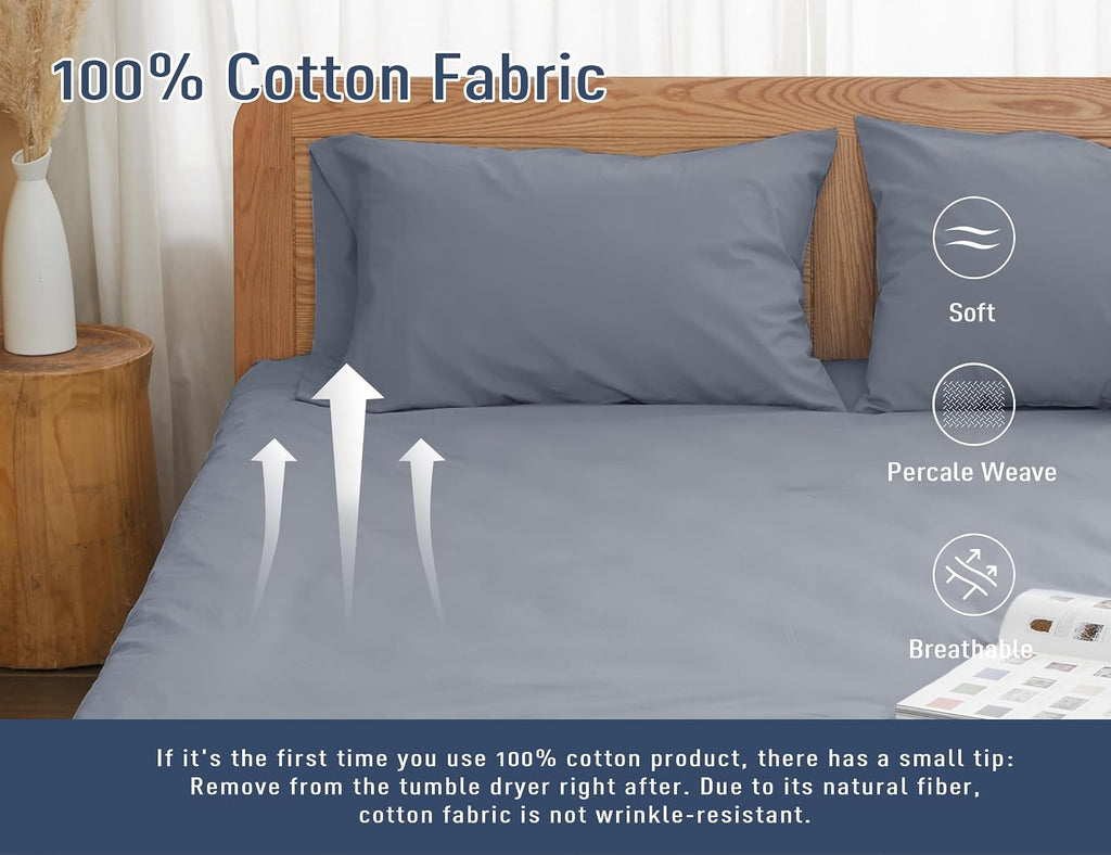 Homtec Pillow Cases, King Size Cotton Percale Weave Pillowcases, Pre-Shrunk Breathable and Hypoallergenic Pillowcases, Set of 2 (2 Piece Ki…