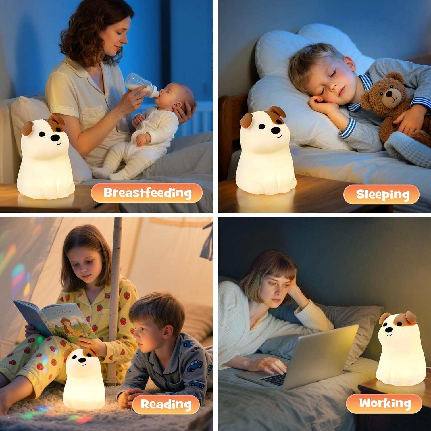 Squishy Puppy Night Light with RGB Mode 3 Brightness Adjustable Nursery Breastfeeding Nightlight Cute Novelty Smile Dog Animal Lamp…