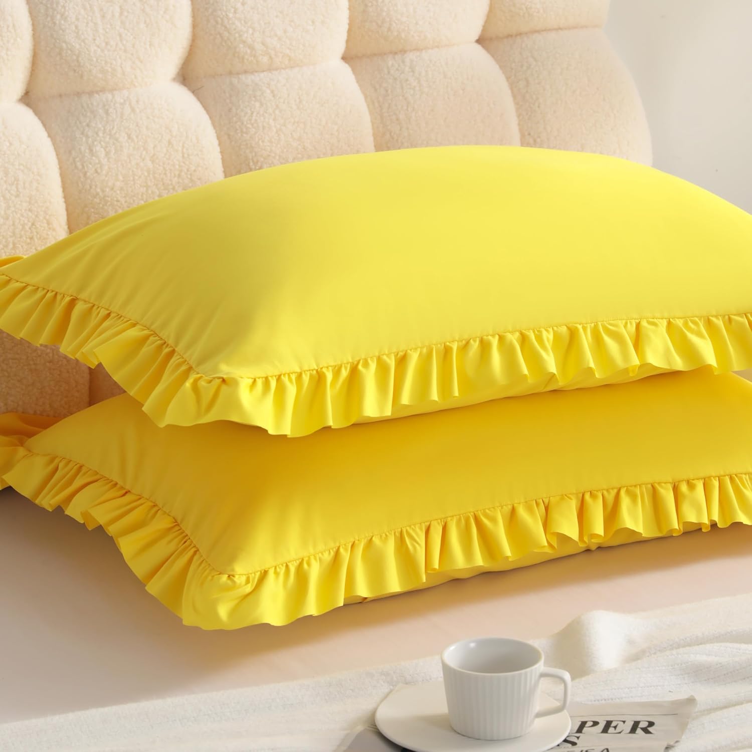Aerlomi Ruffled Pillowcases, Standard Pillow Shams 20x26 Set of 2, Brushed Microfiber with Envelope Closure, Soft Wrinkle-Resistant,…