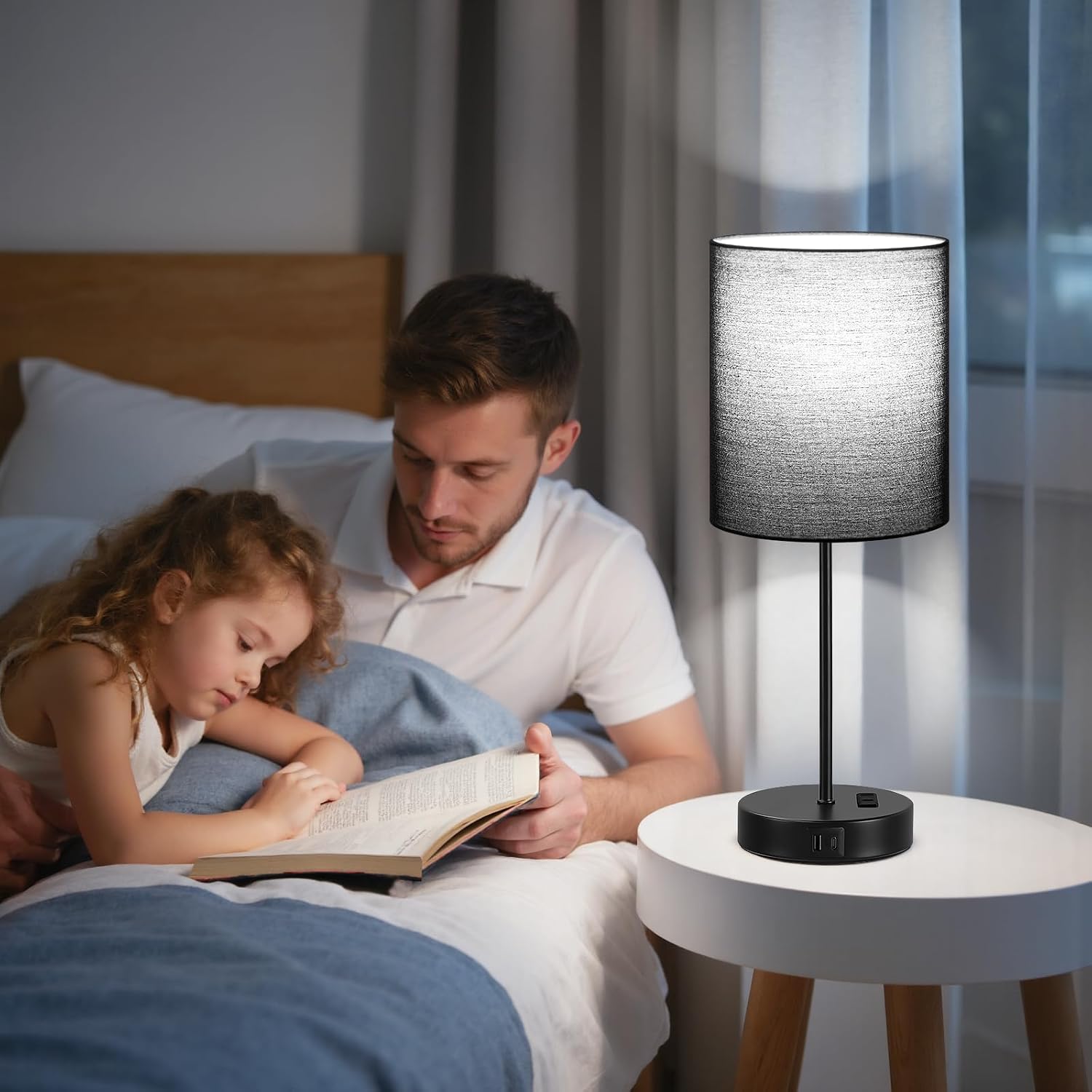 Fenmzeelighting Black Touch Lamps for Nightstand Set of 2 - Bedside Table Lamp for Bedroom with Dual USB Ports & AC Outlet, 3-Way Dimmable…