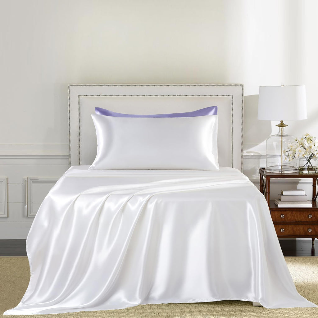 Golal Satin Sheets Twin Size - 3 Pieces Luxury Silky Soft Bed Sheets for Kids, Wrinkle-Free White Satin Silk Sheet Set with 1 Deep Pocket F…