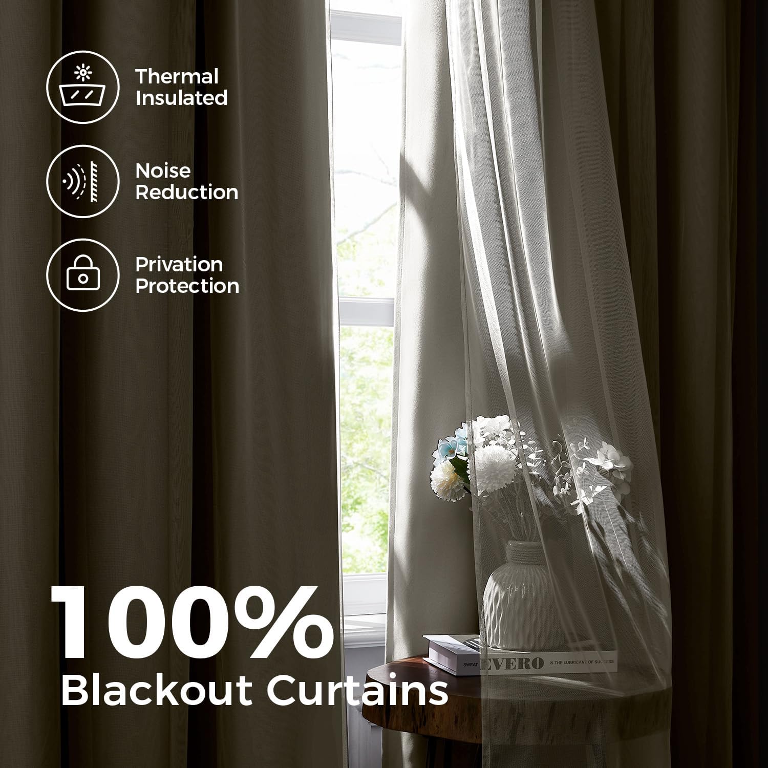 Swandream Blackout Curtains for Bedroom, Double Layer Ivory Curtains, Black Out Curtain 72 inch Long with Sheer Overlay for Living Room, Ro…