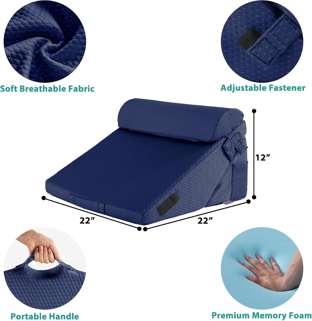 Bedluxe 3Pcs Orthopedic Bed Wedge Pillow Set, Foam Wedge Pillow Post Surgery for Back, Leg and Knee Support, Adjustable 9&12 Inch Folding T…