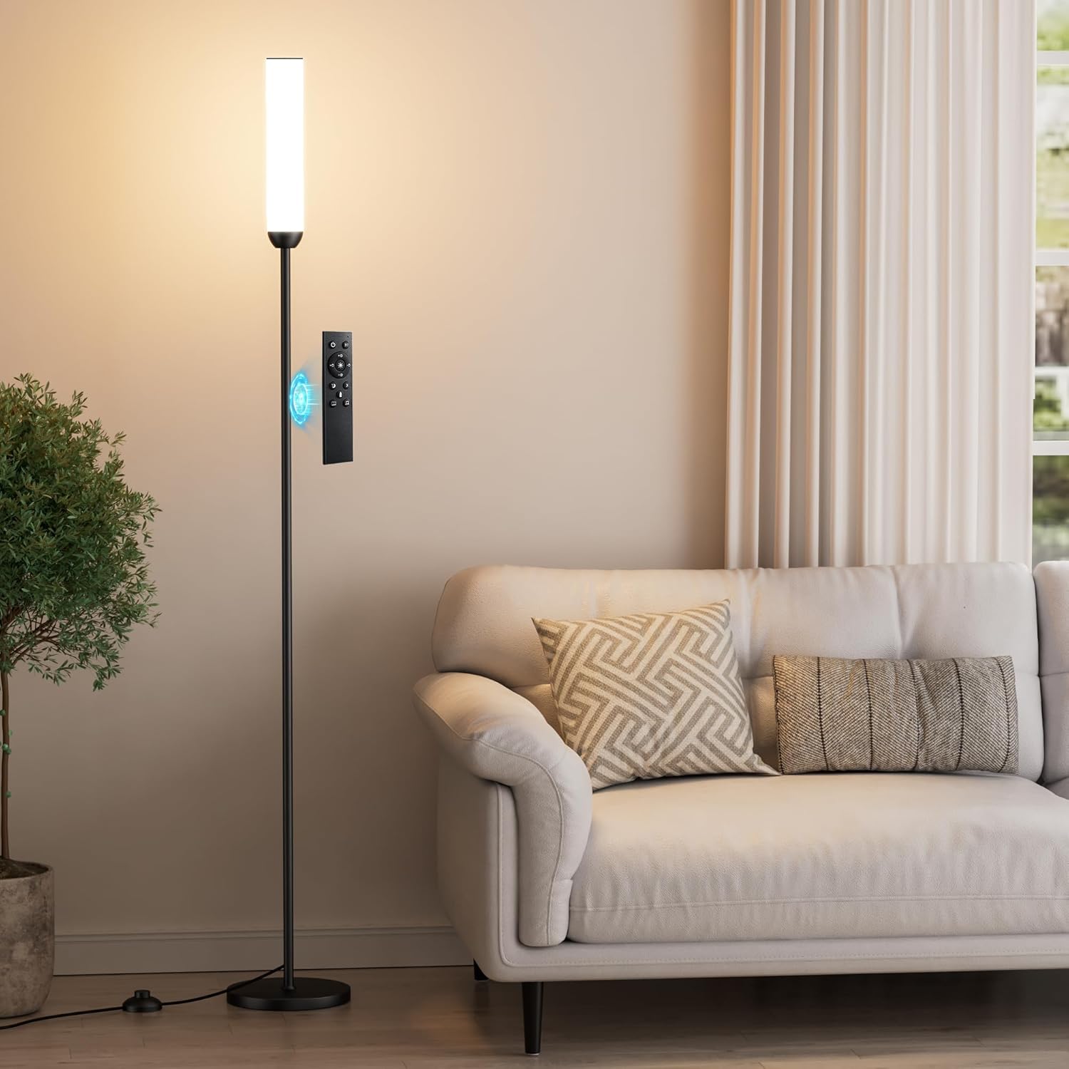 Ambimall LED Floor Lamp with Remote Control, 65" Standing lamp with Stepless Adjustable 3000K-6500K Colors & 30-100% Brightness, Foot…